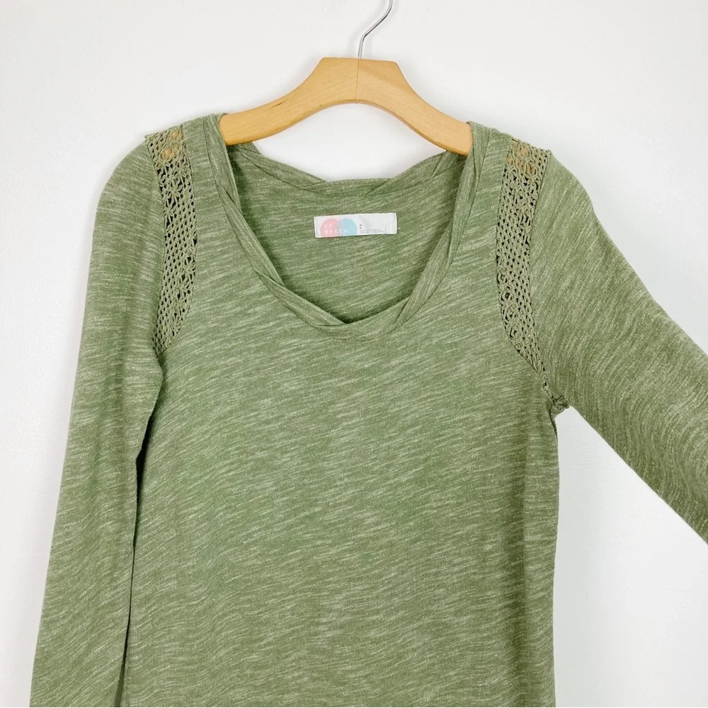 FP Beach Free People Light Green Knit Drop Waist Crochet Trim Dress Small